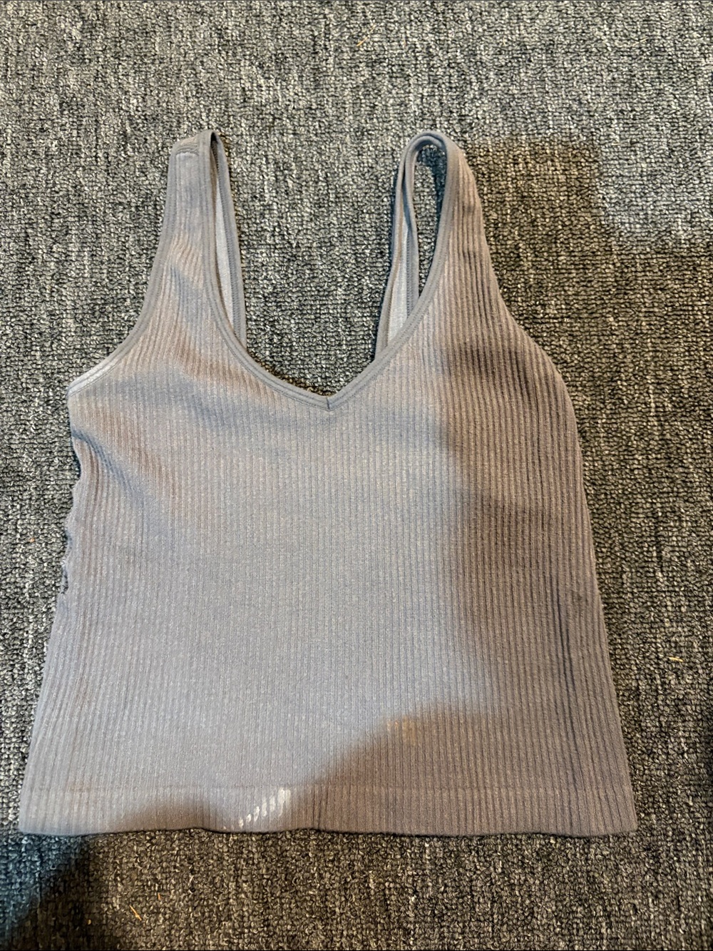 Ribbed V-Neck Tank Top in Light Gray